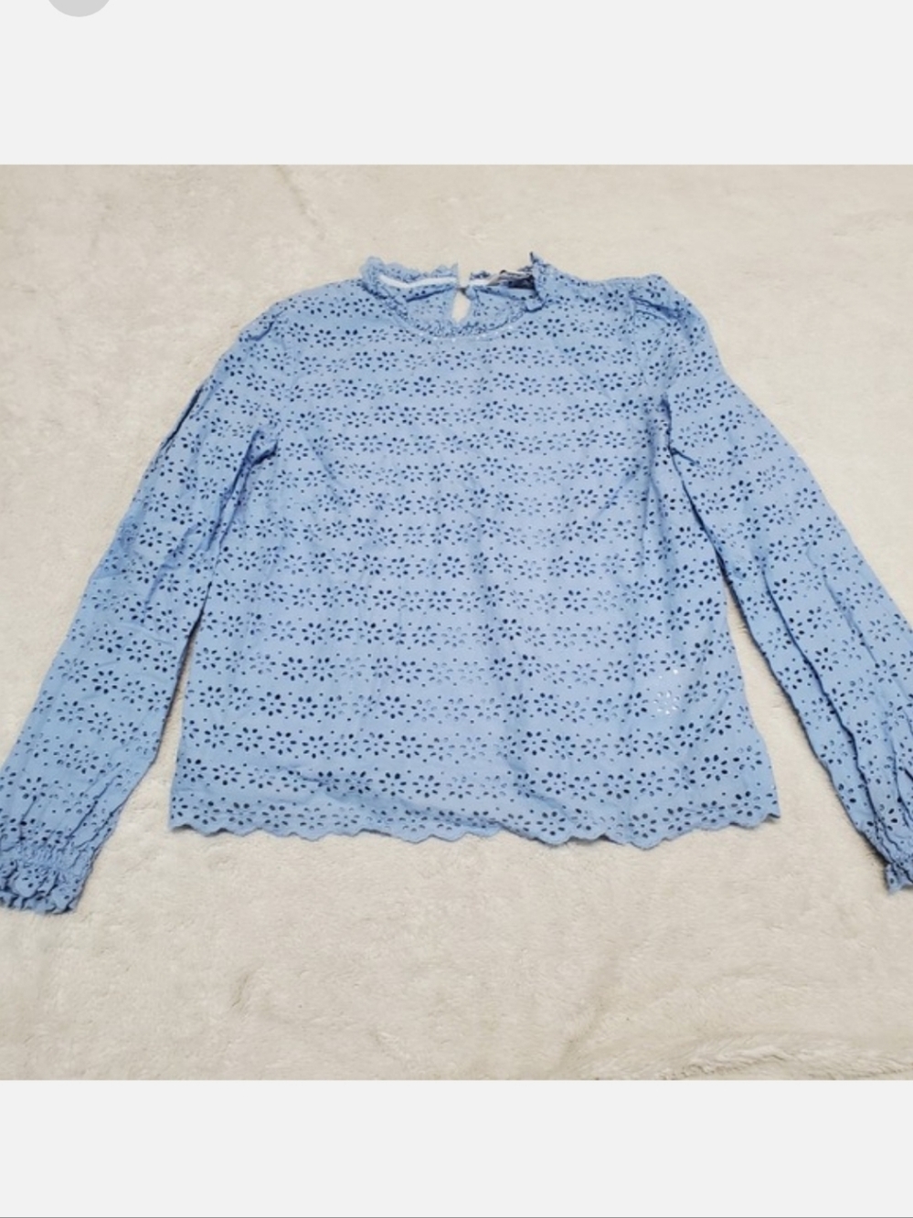 Brooks brothers Blue Eyelet Long Sleeve Blouse 10 Boho Classic Casual Spring‎